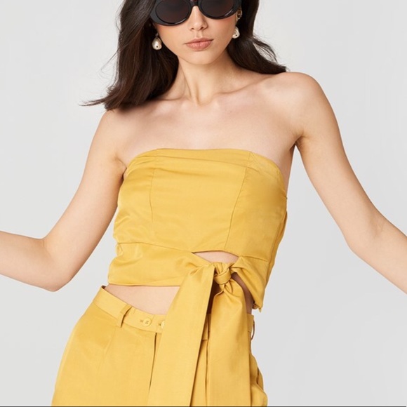 MINKPINK Tops - Minkpink Tie Front Strapless Top in Mustard.
